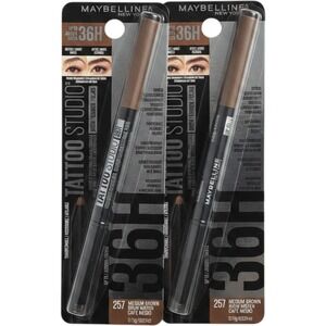 Lot of 2 Maybelline Tattoo Studio Brow Pencil 257 Medium Brown New Sealed